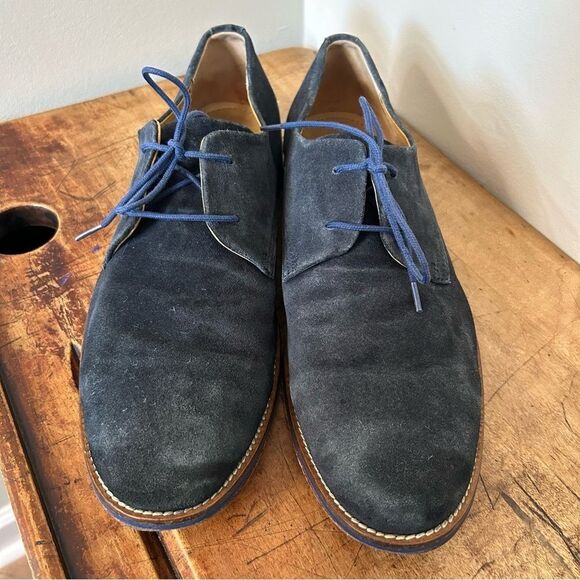 J. Shoes Dark Blue Suede Oxford Dress Shoes Men's 10.5 good preworn condition - Picture 6 of 12